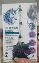 Load image into Gallery viewer, THE MYSTICAL UNICORN" Handcrafted Fluorite Unicorn Crystal Carving Silver Crystal Energy Enhancer© Gemstone / Hanger / Suncatcher / Ornament

PURITY | STRENGTH | MAGIC

Beautiful Fluorite Unicorn Carving Crystal Energy Enhancer© / Sun Catcher / Ornament / Hanger beaded with Fluorite and Quartz.  wired in Silver
