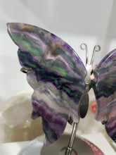 Load image into Gallery viewer, Butterfly Wings on Stand Fluorite Crystal carving gemstone stone 130mm 8 GORGEOUS EARTH INCLUSIONS
