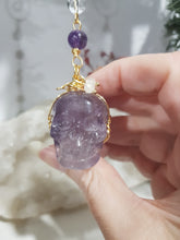 Load image into Gallery viewer, Angelica-the-Intuitive-Amethyst-Skull-Crystal-Energy-Enhancer-Stone-Hanger-Suncatcher-Ornament
