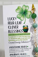 Load image into Gallery viewer, LUCKY FOUR-LEAF CLOVER BLESSINGS" Handcrafted Aventurine Crystal Carving Gold Stone Crystal Energy Enhancer© / Hanger / Ornament / Suncatcher 

Promotes GOOD FORTUNE | HOPE | MAGIC | PROTECTION

A four-leaf clover Symbolises good luck and abundance. It is believed if you hold a four-leaf clover you will gain the ability to see fairies and leprechauns and find their treasures. 

Beautiful Aventurine four-leaf clover crystal carving beaded with Amazonite, Aventurine and Quartz. Wire wrapped in Gold. 
