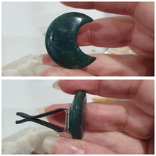 Load image into Gallery viewer, Moon Car Clip Moss Agate Stone Crystal Carving Stone

Inspires Transformation and Grounding

Moon Crystal Car Clip.  Decorative Clip for Car Vent. 

