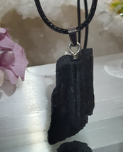Load image into Gallery viewer, Black Tourmaline Raw Crystal Pendant Stone silver with black cord chain | Protective Energy

Beautiful Raw Black Tourmaline pendant on black cord necklace
