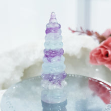 Load image into Gallery viewer, Temple Fluorite Crystal Carving Stone Point 60mm 11
