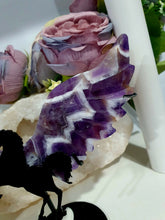 Load image into Gallery viewer, Beautiful polished Crystal Chevron Amethyst Pegasus Wings on stand. Inspiring Intuition and Spirituality
