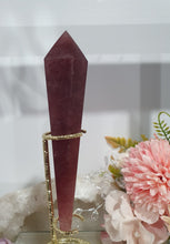 Load image into Gallery viewer, Strawberry Quartz Scepter Crystal Carving on Gold Stand

 INSPIRES LOVE AND HAPPINESS

Lovely Strawberry Quartz Scepter Crystal Carving on gold stand.  
