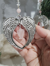 Load image into Gallery viewer, MEMORIAL KEEPSAKE Angel Wings ROSE QUARTZ Crystal Energy Enhancer© / Ornament / Sun Catcher / Memorial Hanger 195mm
