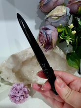 Load image into Gallery viewer, Beautiful Athame Dagger Black Obsidian Crystal Carving Stone. Inspires Protection and Balance
