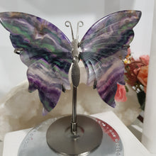Load image into Gallery viewer, Butterfly Wings on Stand Fluorite Crystal carving gemstone stone 130mm 8 GORGEOUS EARTH INCLUSIONS

