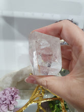 Load image into Gallery viewer, Quartz Freeform Crystal Carving Quartz Stone on gold Stand 70mm | Inspires Power, Purity and Spirituality
