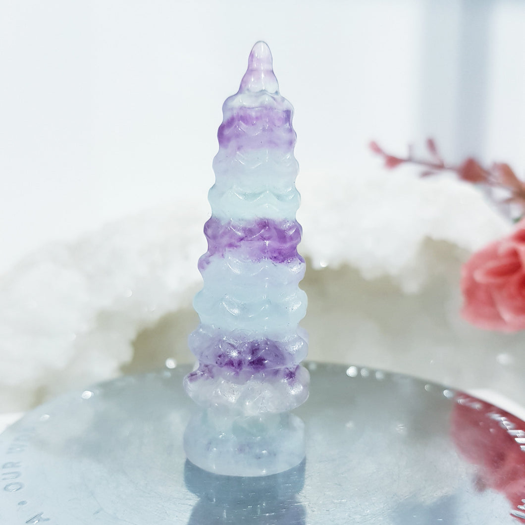Temple Fluorite Crystal Carving Stone Point 60mm 11