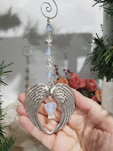Load image into Gallery viewer, MEMORIAL KEEPSAKE Angel Wings BLUE JADE Crystal Energy Enhancer© / Ornament / Sun Catcher / Memorial Hanger 195mm
