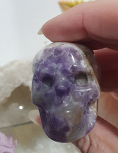 Load image into Gallery viewer, Skull Amethyst Agate Crystal Carving Stone.

INSPIRES INTUITION AND WELL BEING

Beautiful polished Amethyst Agate Skull Crystal Carving Stone. 
