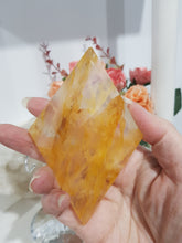 Load image into Gallery viewer, Diamond Golden Healer Crystal Carving on Silver Stand 170mm 3 STUNNING!
