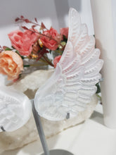 Load image into Gallery viewer, Angel Wings on Stand Selenite Crystal Carving Stone 180mm 4 GORGEOUS
