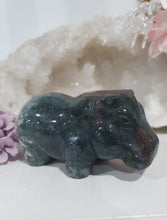 Load image into Gallery viewer, Hippopotamus Hippo Moss Agate Crystal Carving Stone

INSPIRES GROUNDING AND CONNECTION TO EARTH

Beautiful Moss Agate Hippo Crystal Carving Stone.  Amazing Piece!.     
