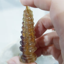 Load image into Gallery viewer, Temple Fluorite Crystal Carving Stone Point 60mm 14
