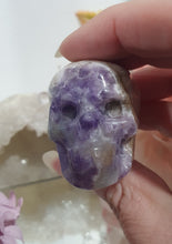 Load image into Gallery viewer, Skull Amethyst Agate Crystal Carving Stone.

INSPIRES INTUITION AND WELL BEING

Beautiful polished Amethyst Agate Skull Crystal Carving Stone. 
