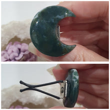 Load image into Gallery viewer, Moon Car Clip Moss Agate Crystal Carving Stone 30mm | Inspires Transformation and Grounding
