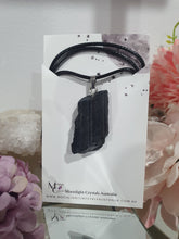 Load image into Gallery viewer, Black Tourmaline Raw Crystal Pendant Stone silver with black cord chain | Protective Energy

Beautiful Raw Black Tourmaline pendant on black cord necklace
