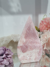 Load image into Gallery viewer, Pink Opal Flames Tower Crystal Carving Stone 

Inspires Compassion and Nurturing

Beautiful Pink Opal Crystal Flame Tower Stone Carving.     
