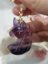 Load image into Gallery viewer, CLARITY / CONCENTRATION / DECISION MAKING - Fluorite Crystal Unicorn Gold Wired Energy Enhancer / Hanger / Sun Catcher 175mm EE39  UNICORN FACE A LITTLE SCUFFED

