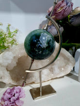 Load image into Gallery viewer, Moss Agate Sphere Crystal Carving on Planet Stand 55mm | Promotes Grounding &amp; Connection to Earth 2
