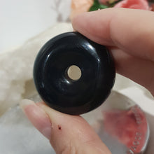 Load image into Gallery viewer, Donut Black Obsidian Crystal Carving Sphere Holder 35mm 2
