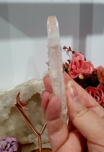 Load image into Gallery viewer, Lovely polished Quartz Diamond Crystal Carving on Rose Gold stand. Quartz Stone. This has been discounted due to a crack in diamond.
