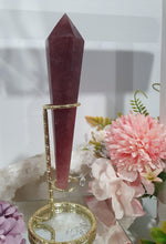 Load image into Gallery viewer, Strawberry Quartz Scepter Crystal Carving on Gold Stand

 INSPIRES LOVE AND HAPPINESS

Lovely Strawberry Quartz Scepter Crystal Carving on gold stand.  
