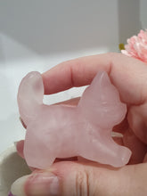 Load image into Gallery viewer, Rose Quartz Stalking Cat Animal Crystal Carving Stone. shes a tad wobbly but still lovely

Inspires love and harmony
