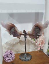 Load image into Gallery viewer, Amethyst Agate Angel Wings on stand.

Inspires Intuition and connection to the divine

Angel Wings
Symbolise love, protection, purity and freedom. Connections to the Angels and divine realm.

Beautiful Amethyst Agate Angel wings on stand.   A must for any crystal collection!
