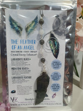 Load image into Gallery viewer, THE FEATHER OF AN ANGEL - Labradorite Feather Stone Silver Wired Crystal Energy Enhancer© / Hanger / Ornament / Sun Catcher

ANGELIC CONNECTION | STRENGTH | INTUITION

Gorgeous Labradorite feather stone crystal carving beaded with Labradorite and Moonstone. Wired in Silver
