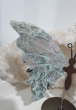 Load image into Gallery viewer, Moss Agate Butterfly Wings Crystal Carving Stone on Stand.

INSPRIES GROUNDING AND CONNECTION TO EARTH

Beautiful Moss Agate Stone Butterfly Wings Crystal Carving Stone on stand. Such lovely patterns.     
