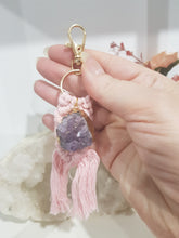 Load image into Gallery viewer, KEY RING Pink Macrame - INTUITION / INSIGHT - Amethyst Crystal Cluster Stone 150mm 1 KEYRING
