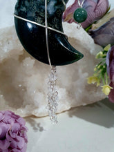 Load image into Gallery viewer, The Grounding Moon Crystal Energy Enhancer Suncatcher. Stunning Moss agate Moon beaded with Moss Agate and quartz.  Hang in your home or space and feel the ambient energy. Great Crystal gift idea. 
