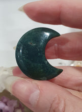Load image into Gallery viewer, Moon Car Clip Moss Agate Stone Crystal Carving Stone

Inspires Transformation and Grounding

Moon Crystal Car Clip.  Decorative Clip for Car Vent. 
