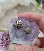 Load image into Gallery viewer, Beautiful Amethyst Cluster Crystal with Miner and Pyrite Clusters Stones.
