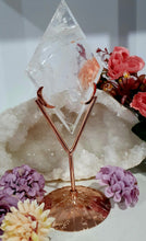 Load image into Gallery viewer, Lovely polished Quartz Diamond Crystal Carving on Rose Gold stand. Quartz Stone. This has been discounted due to a crack in diamond.
