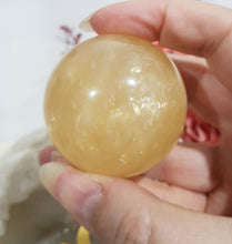 Load image into Gallery viewer, Honey-Calcite-Sphere-on-Stand-Crystal-Stone-Moonlight-Crystals-Australia
