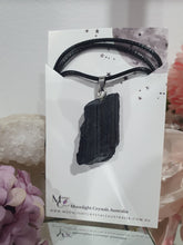 Load image into Gallery viewer, Black Tourmaline Raw Crystal Pendant Stone silver with black cord chain | Protective Energy

Beautiful Raw Black Tourmaline pendant on black cord necklace
