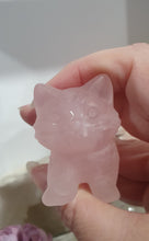 Load image into Gallery viewer, Rose Quartz Stalking Cat Animal Crystal Carving Stone. shes a tad wobbly but still lovely

Inspires love and harmony
