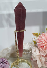 Load image into Gallery viewer, Strawberry Quartz Scepter Crystal Carving on Gold Stand

 INSPIRES LOVE AND HAPPINESS

Lovely Strawberry Quartz Scepter Crystal Carving on gold stand.  
