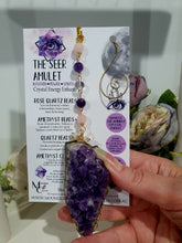 Load image into Gallery viewer, THE SEER AMULET - handcrafted Amethyst Cluster gold Crystal Energy Enhancer© Hanger Ornament Suncatcher Perfect gift for any crystal lover. Suncatchers Australia
