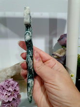 Load image into Gallery viewer, Snake Animal Moss Agate Crystal Carving. Promotes Grounding &amp; Connection to Earth. This is a gorgeous piece.
