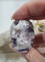 Load image into Gallery viewer, Skull Amethyst Chevron Crystal Carving Stone.

INSPIRES INTUITION &amp; SPIRITUALITY

Beautiful polished Amethyst Chevron Skull Crystal Carving Stone. 


