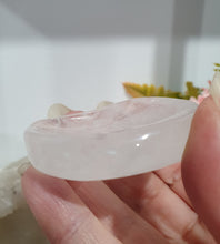 Load image into Gallery viewer, Quartz Moon Bowl Crystal Carving Stone  

Inspires Magick, Purity &amp; Spirituality

Stunning Quartz Crystal Moon Bowl Carving.  Love little quartz bowl. 

*Ring not included
