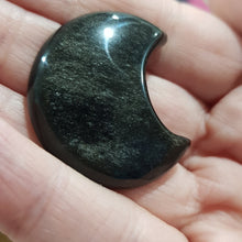 Load image into Gallery viewer, Moon Crescent Black Obsidian Crystal Carving 30mm 5 GOLDEN SHEEN
