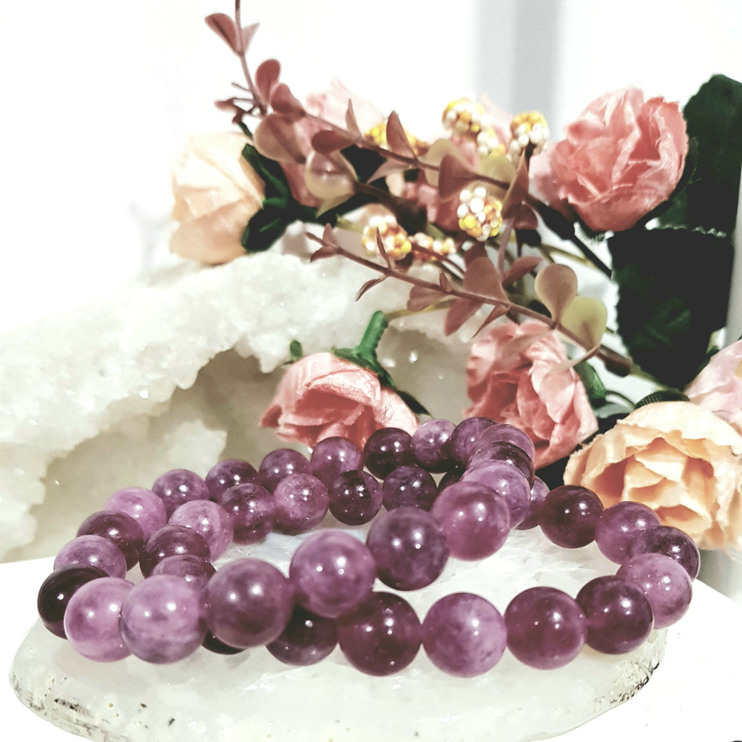 Lepidolite Crystal Bracelet 10mm gemstone beaded Bracelet 8 inch B106 (filter used to ensure colour likeness)