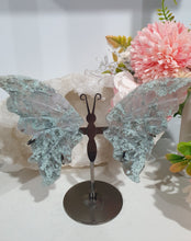 Load image into Gallery viewer, Moss Agate Butterfly Wings Crystal Carving Stone on Stand.

INSPRIES GROUNDING AND CONNECTION TO EARTH

Beautiful Moss Agate Stone Butterfly Wings Crystal Carving Stone on stand. Such lovely patterns.     
