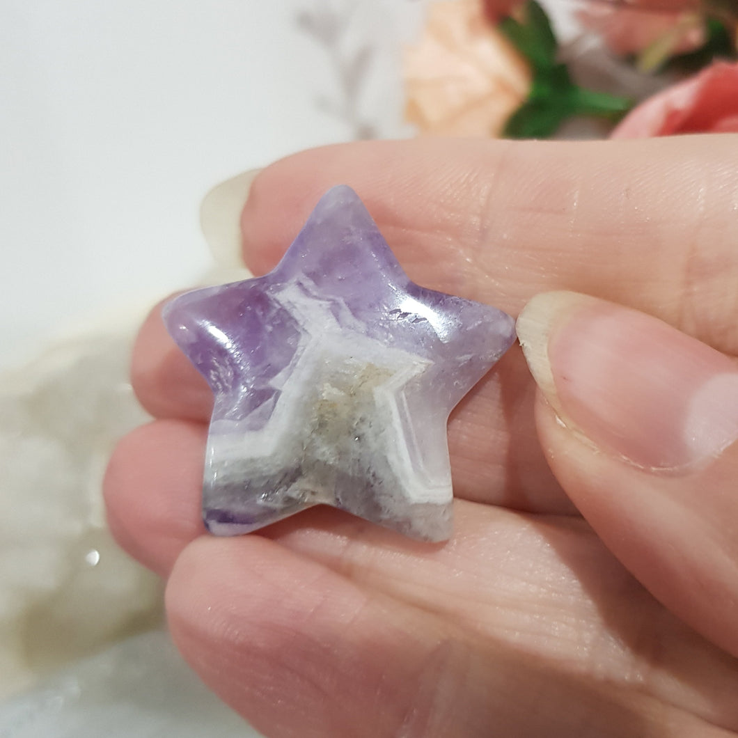 Amethyst star crystal Carving stone 30mm 6 CHIP